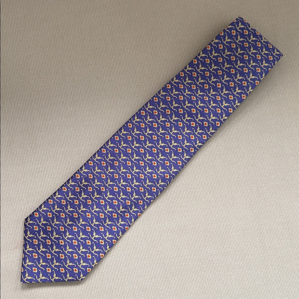 Versace Blue Tie with Gold Geometric Pattern